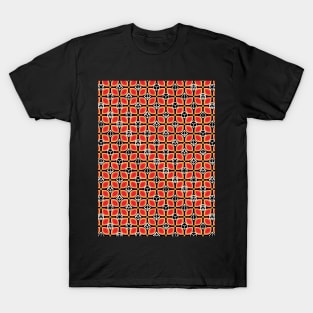 1970s Retro Inspired Polyhedral Dice Set and Leaf Seamless Pattern - Red T-Shirt